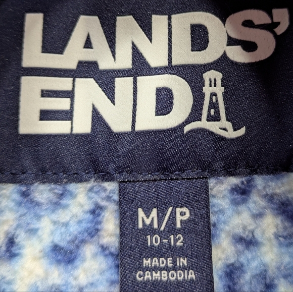 Lands' End Blue White Leopard Cheetah Animal Print 1/4 Zip Fleece Pullover M - Picture 6 of 8